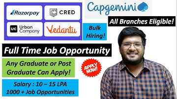 Bulk Hiring 1000+ Jobs | Capgemini | CRED Off Campus Drive 2021 | Package : 10 - 15 LPA 🔥🔥