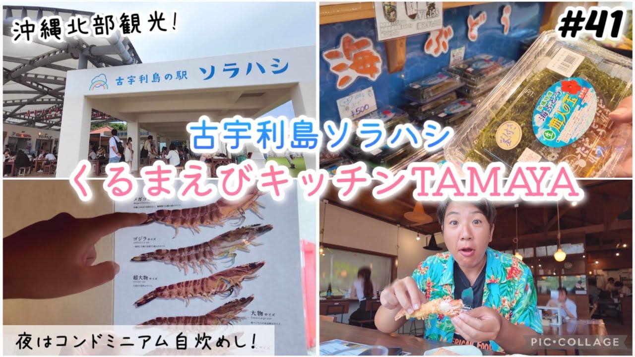 【#41】沖縄旅/古宇利島の駅 ソラハシ＆くるまえびキッチンTAMAYAで大きな車海老をいただく。ゴリラチョップ立ち寄り、オンザビーチルーコンドミニアム自炊めし。沖縄北部観光/1ヶ月滞在day19