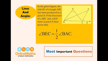 IX Lines and Angles In the given figure, the side BC of  triangle ABC has been produced to a point D