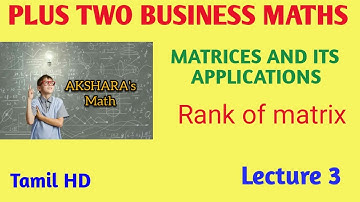 PLUS TWO BUSINESS MATHS , MATRICES AND ITS APPLICATIONS. RANK OF MATRIX, LECTURE 3