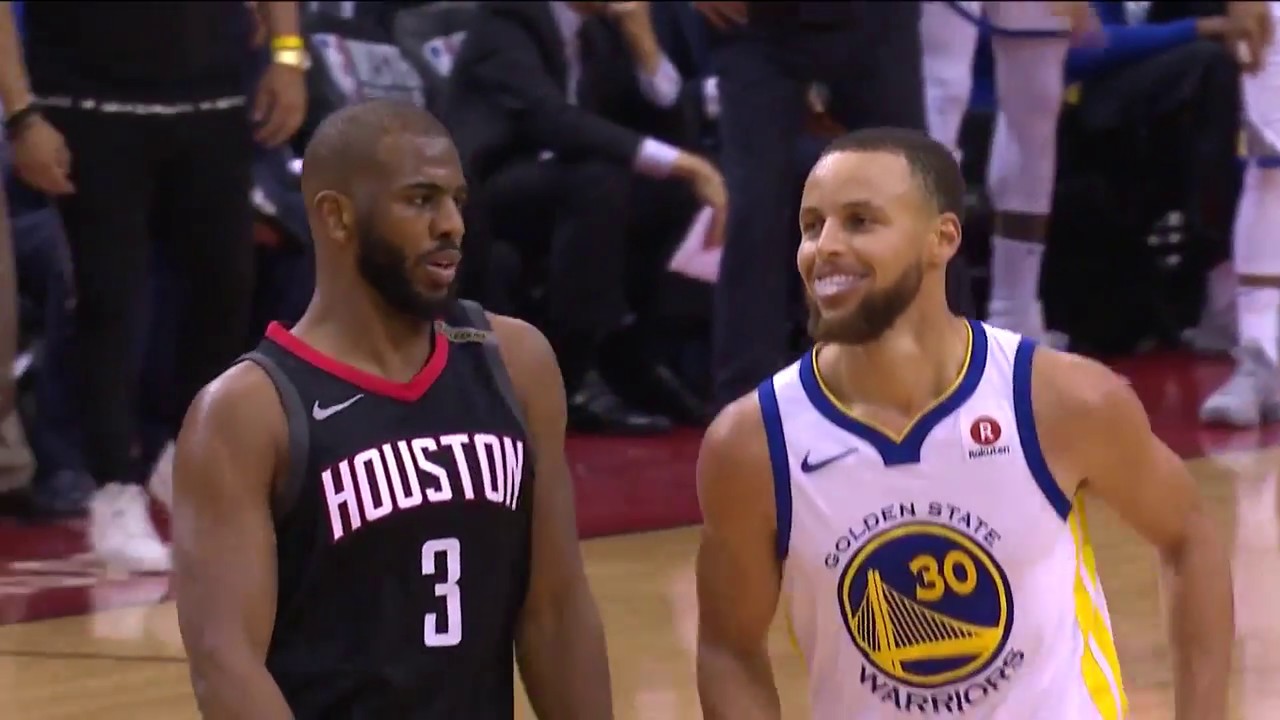 Chris Paul gives Stephen Curry a shimmy after hitting 3-pointer in his face