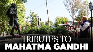 PM Modi offers floral tribute at Mahatma Gandhi Memorial in Bishkek, Kyrgyz Republic