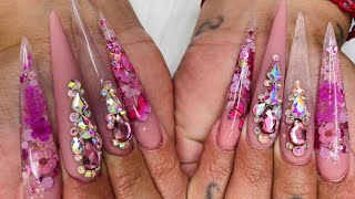 Watch me do my nails | stiletto sculpted nails | #pinknails #butterflynails #acrylicnails #nailforms