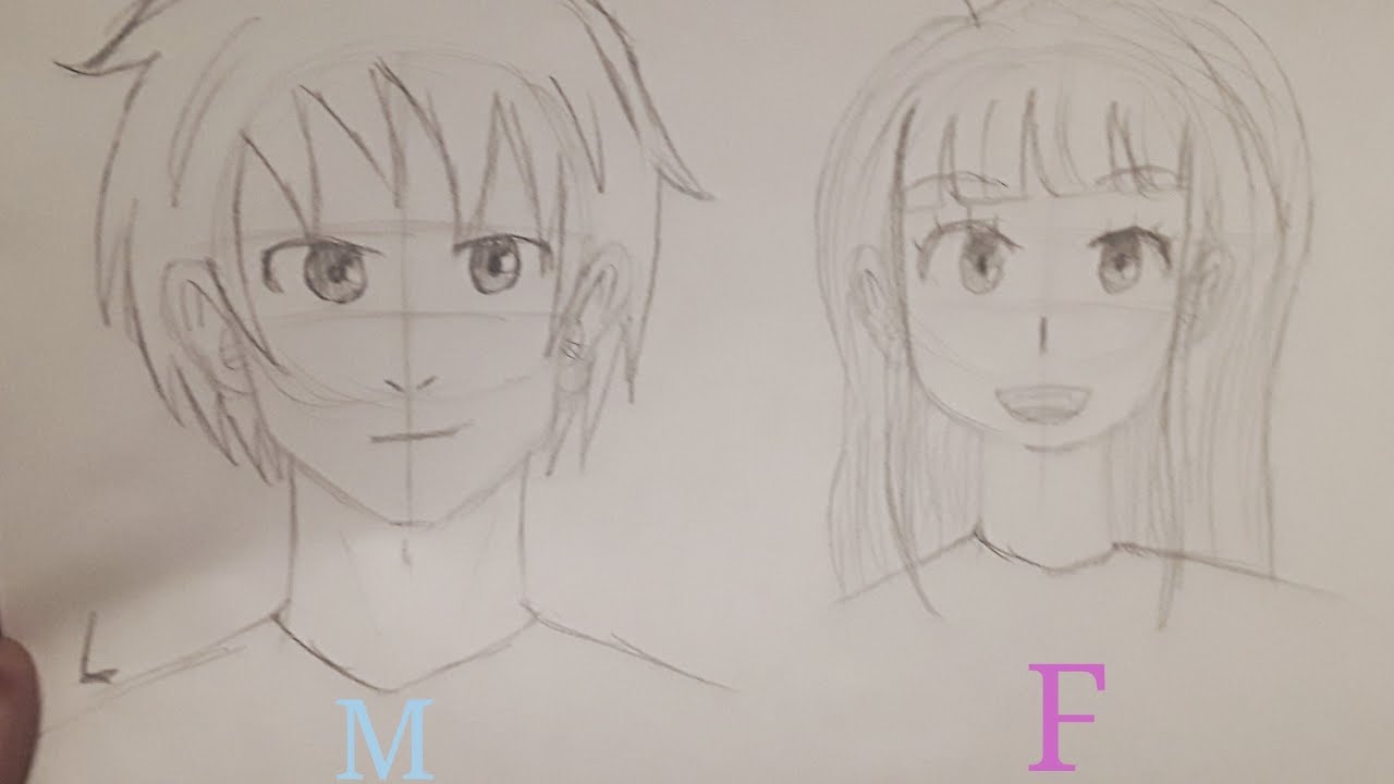 Tuto comment dessiner un visage homme et femme version manga (de face ...
