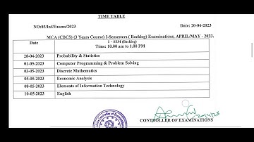 OU MCA CBCS I Semester Exam time table 2023