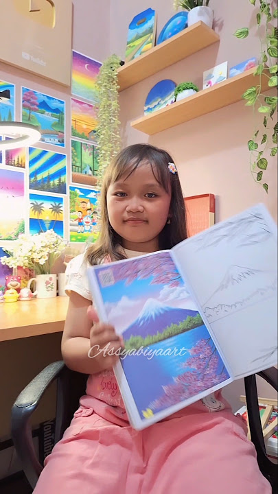 Menggambar gunung fuji pakai buku tutorial menggambar & mewarnai dengan krayon oil pastel