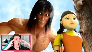 LOS TITANES JUEGAN SQUID GAME EN LA VIDA REAL - REACCION ATTACK ON TITAN THEKALO