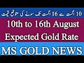 10 to 16 August 2020 Expected Gold Rate | Expected Gold Rate in Pakistan | Future Gold Price in Urdu