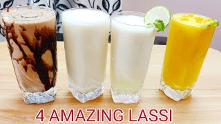 4 Ways Lassi  Recipe | Mango Lassi | Chocolate Lassi | Cream Lassi | Gondhoraj Lassi | Lassi Recipe