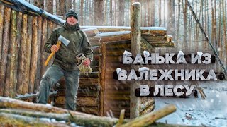 БАНЯ ИЗ ВАЛЕЖНИКА В ЛЕСУ | ПОХОДНЫЙ ОПТИМИСТ | ДЕЛАЮ ПОЛ И КРЫШУ |  LIVE in the DUGOUT