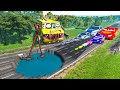 Big &amp; Small McQueen &amp; Police Car vs Zombie Mack,Giant Water Pit &amp; Hammer Downhill Race –BeamNG.drive