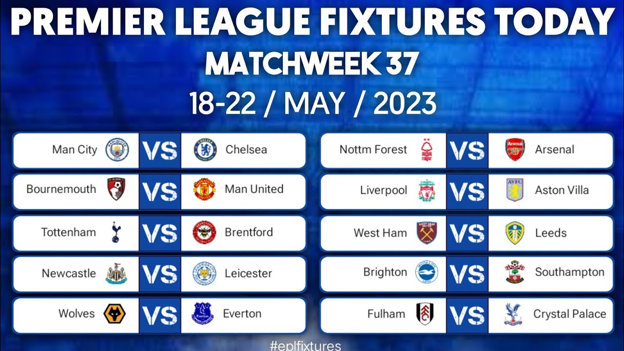 EPL Fixtures Today - Matchweek 37 - English Premier League Fixtures Today Matchweek 37