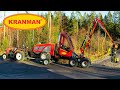 Kranman 620s Skördare flyttas med dolly och Branson traktor