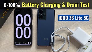 iQOO Z6 Lite 5G - 0 to 100% Battery Charging & Drain Test | Gaming, Benchmark e.t.c