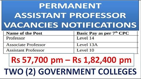 Permanent Assistant Professor Vacancies in Two(2) Govt Colleges | Rs 1,82,400 pm | PG/UGC NET