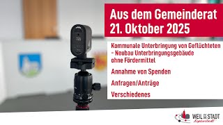 Gemeinderat Weil Der Stadt 21.10.2025 Unterbringungsgebäude Geflüchtete, Spenden, Verschiedenes