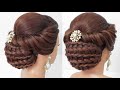 Easy hairstyle. New Bridal Updo For Long. Braided low bun.