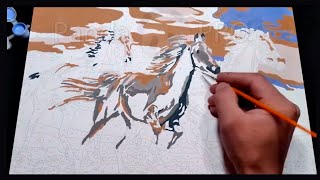 Интересное видео | Акрил | Картины по номерам | Душа прерий | Рисунок три коня #1