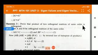 MTH-101 (MATRIX ALGEBRA) - UNIT-3 - Lecture - 1