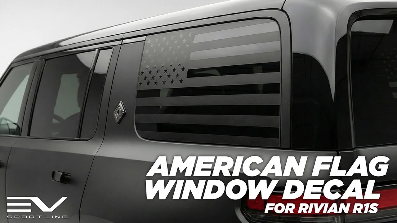 Наклейка на заднее боковое стекло Rivian R1S с изображением американского флага 🇺🇸, виниловая пле...