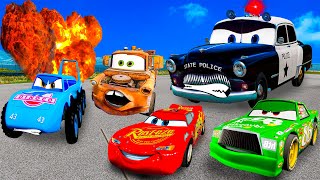 Lightning McQueen and Chick Hicks and Mater and Dinoko VS POLICE Pixar cars  in  BeamNG.drive