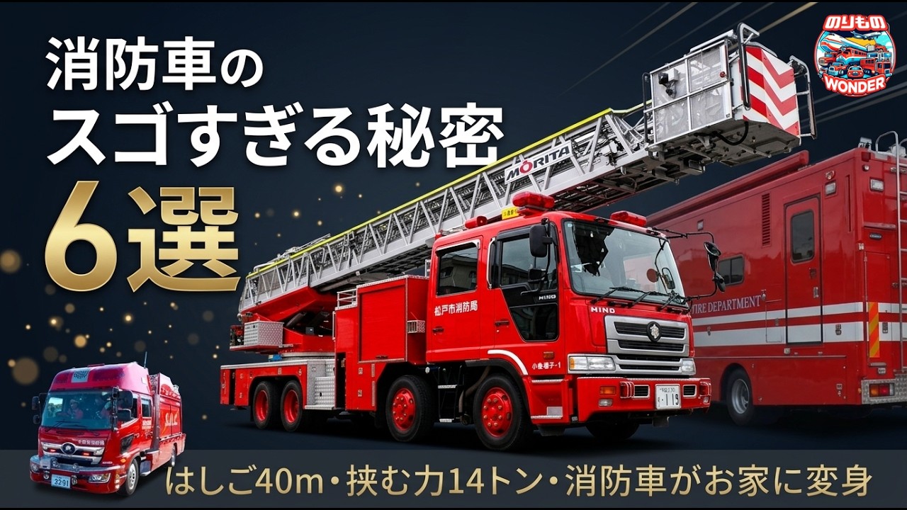 🚒 消防車のスゴすぎる秘密6選!はしご40m・挟む力14トン・消防車が家になる!