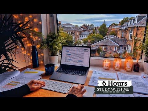 6 HOUR STUDY WITH ME on A RAINY DAY | Background noise, 10-min Break, No music, Study with Merve