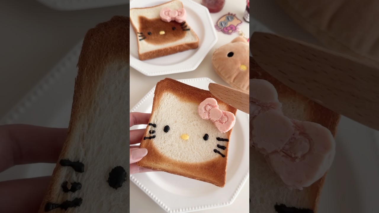 キティちゃんトースト🍞🎀夏休みの朝ごぱんにぜひ作ってみてね🥰#キティ #キティちゃん #パン #hellokitty #sanrio #トースト #パンアレンジ