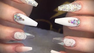 Acrylic nails - pink and white design with 3D nail art