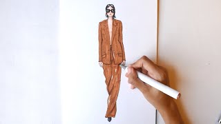 Olivier Theyskens SS20 fashion illustration Rendering a modern casual suit with markers TIMELAPSE