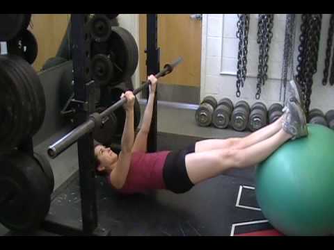 Inverted chin up on stability ball