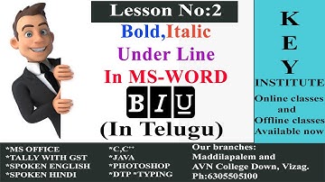 How To Use Bold Italic Underline Commends In MS-Word In Telugu || Key Institute Vizag ||
