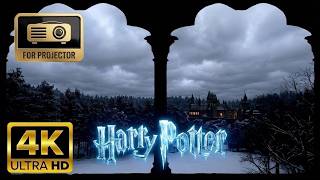 Hogwarts Forbidden Forest Edge Window View for Projector - Snowy Midnight Blizzard Sounds