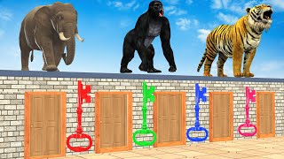 Cow Mammoth Elephant Tiger Gorilla Guess The Right Door ESCAPE ROOM CHALLENGE Animals Key Game