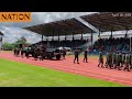 Military personnel perform a lap of honour for late CDF Francis Ogolla