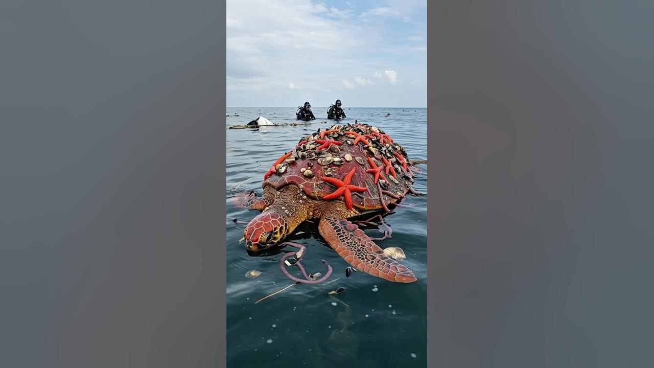 Rescuing a rare red turtle from barnacles and starfish Rescuing a rare red turtle from barnacles and starfish
