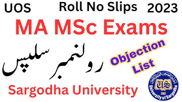 MA MSc Roll No Slips 2023 & Objection List Update Sargodha University | MA MSc Exams 2023 UOS