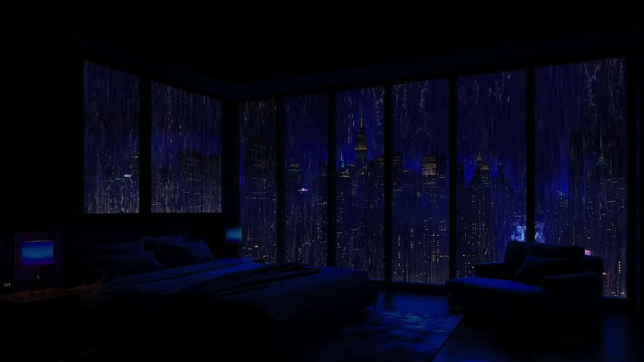 No Ads 🌧️ Rainy Night in a Cozy NYC Bedroom | Fireplace, Window Rain Sounds & Relaxing Ambience