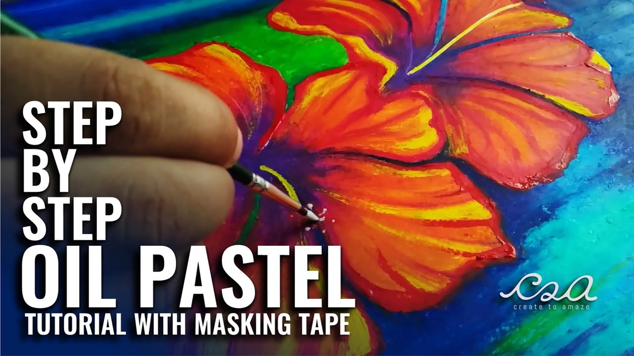 Easy Abstract painting with oil pastels Abstract Flowers with Oil pastel and Masking tape