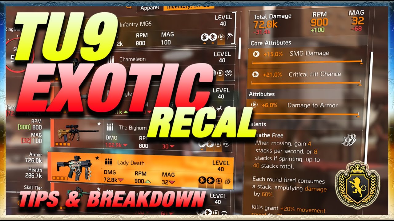 TU9 EXOTIC RECAL | GOD ROLL EXOTICS!!!! Tips | The Division 2