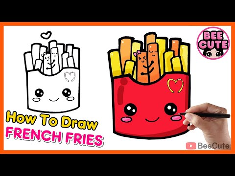 วาดรูปและระบายสีมันฝรั่งทอด เฟรนช์ฟรายส์ | How to draw French fries easy step | Bee Cute