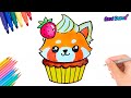 CÓMO DIBUJAR CUPCAKE DE PANDA ROJO KAWAII PASO A PASO - Dibujos kawaii fáciles