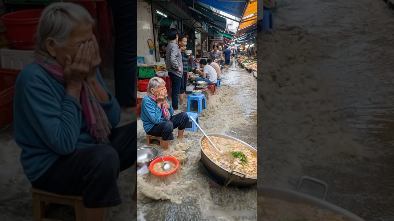 Flash Flood Sweeps Away Soup Pot in Busy Asian Market 😭