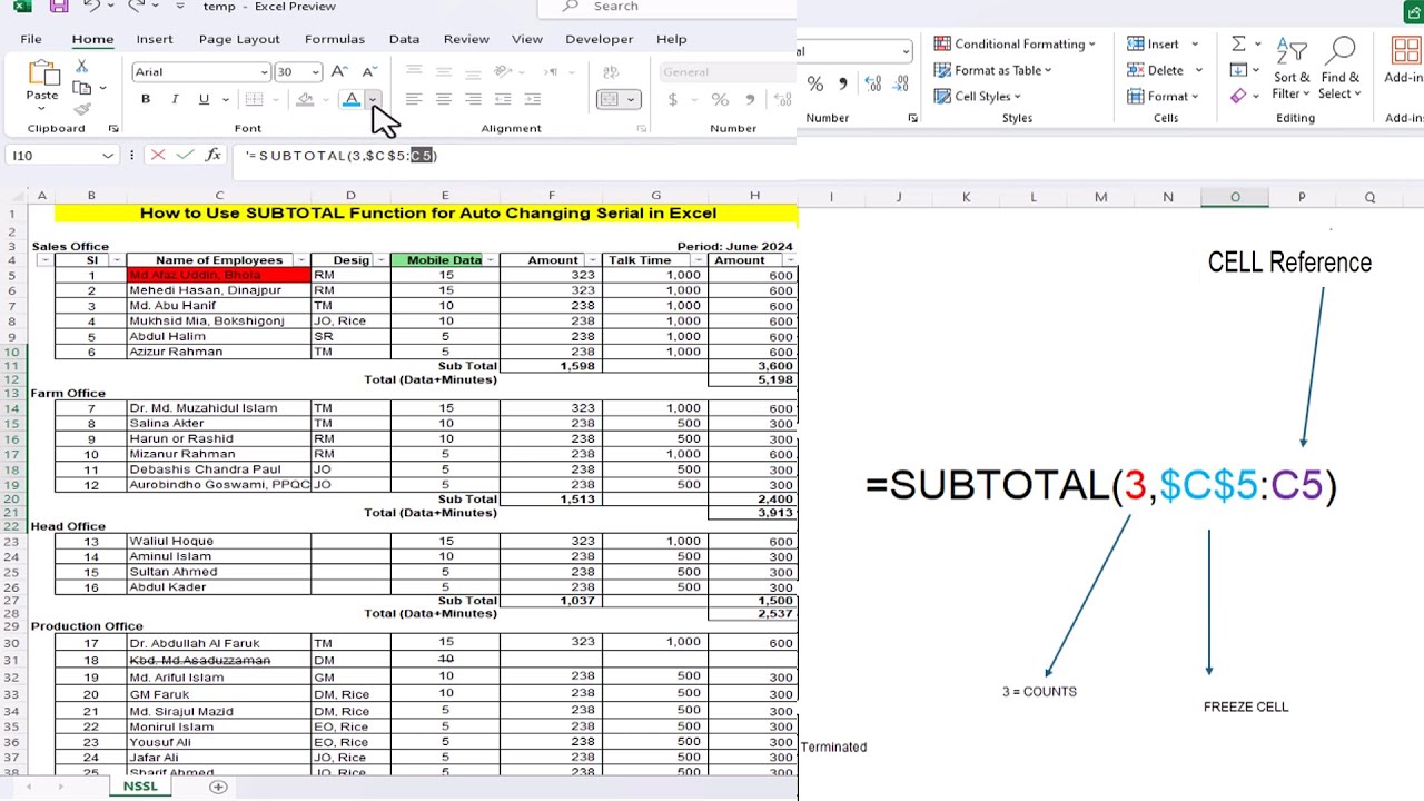 How to Use SUBTOTAL Function for Auto Changing Serial in Excel - YouTube