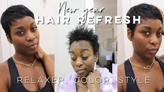 Pixie Cut Hair REFRESH!| RELAXER, MOLD, COLOR, TRIM &style!