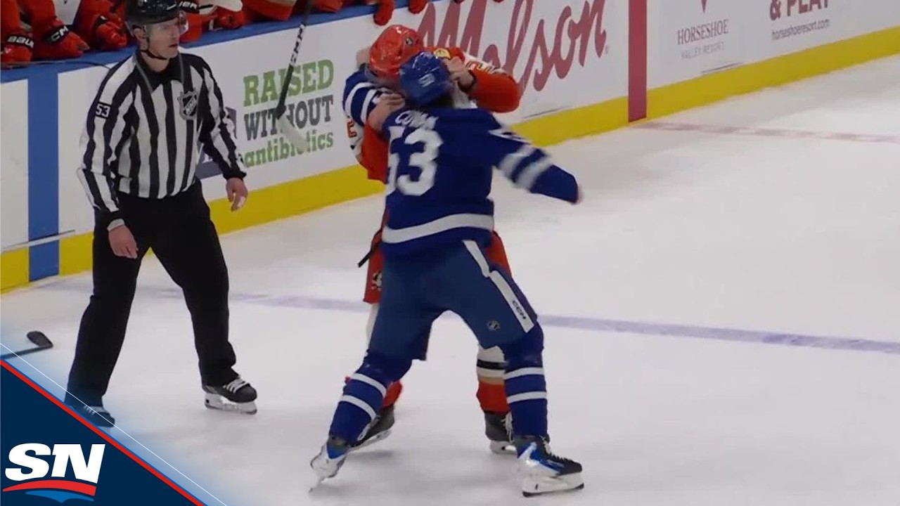 Easton Cowan Drops The Gloves With Jackson LaCombe For First NHL Fight