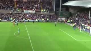 11/08/2015 - Dundee fans go wild after their 90th minute equaliser at rivals Dundee Utd.