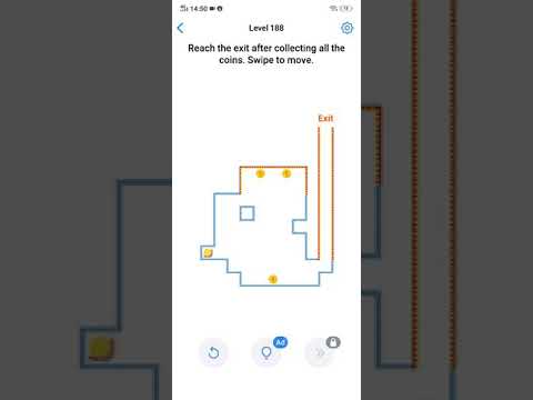 Easy game level 188 Reach the exit after collecting all the coins. Swipe to move.