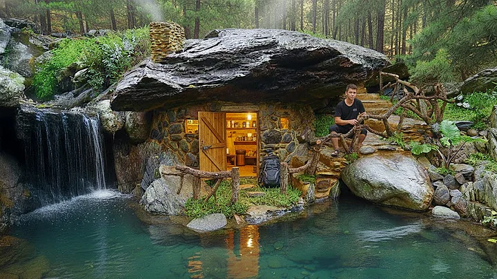 Man chisels giant rock to build survival house in the middle of the forest