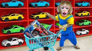 KiKi Monkey challenges with going shopping Hot Wheels Monster Trucks & Color Food | KUDO ANIMAL KIKI